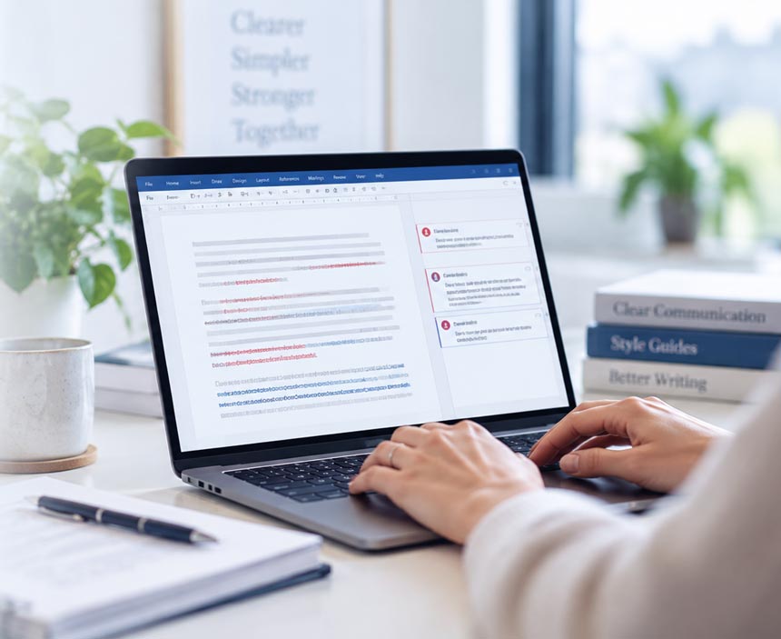 professional editor working at a laptop